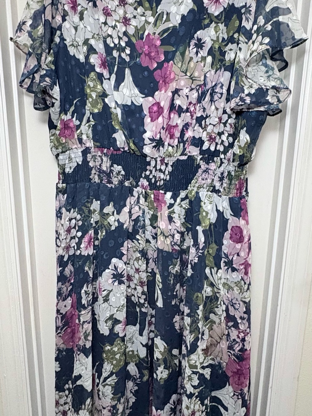 Lane Bryant Navy Floral Smocked Waist Sundress